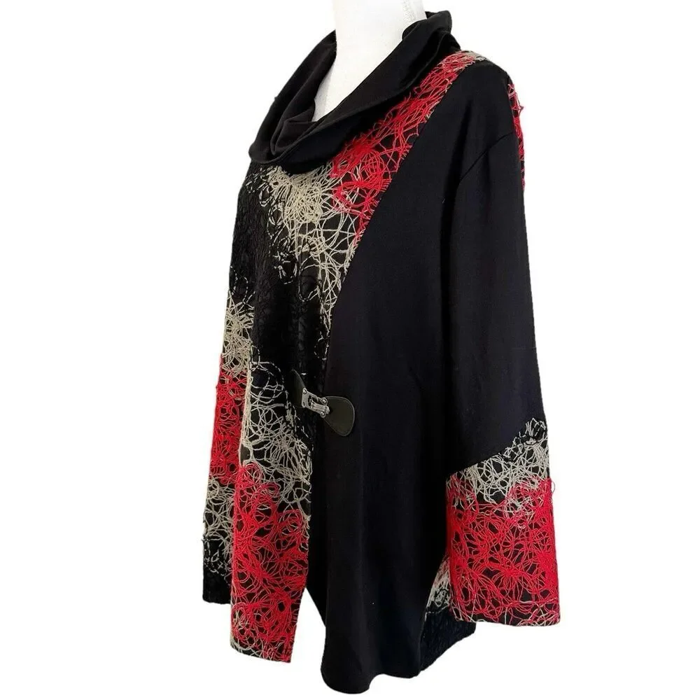 Ali Miles Womens Cowl Neck Sweater Top Size XL Artsy Art To Wear Yarn‎ Details